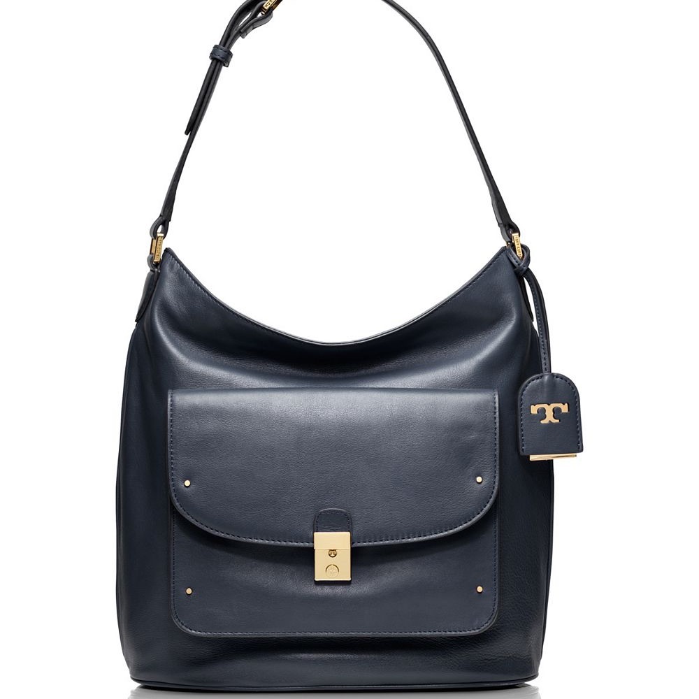 Tory Burch Priscilla Navy Leather Hobo Shoulder Bag